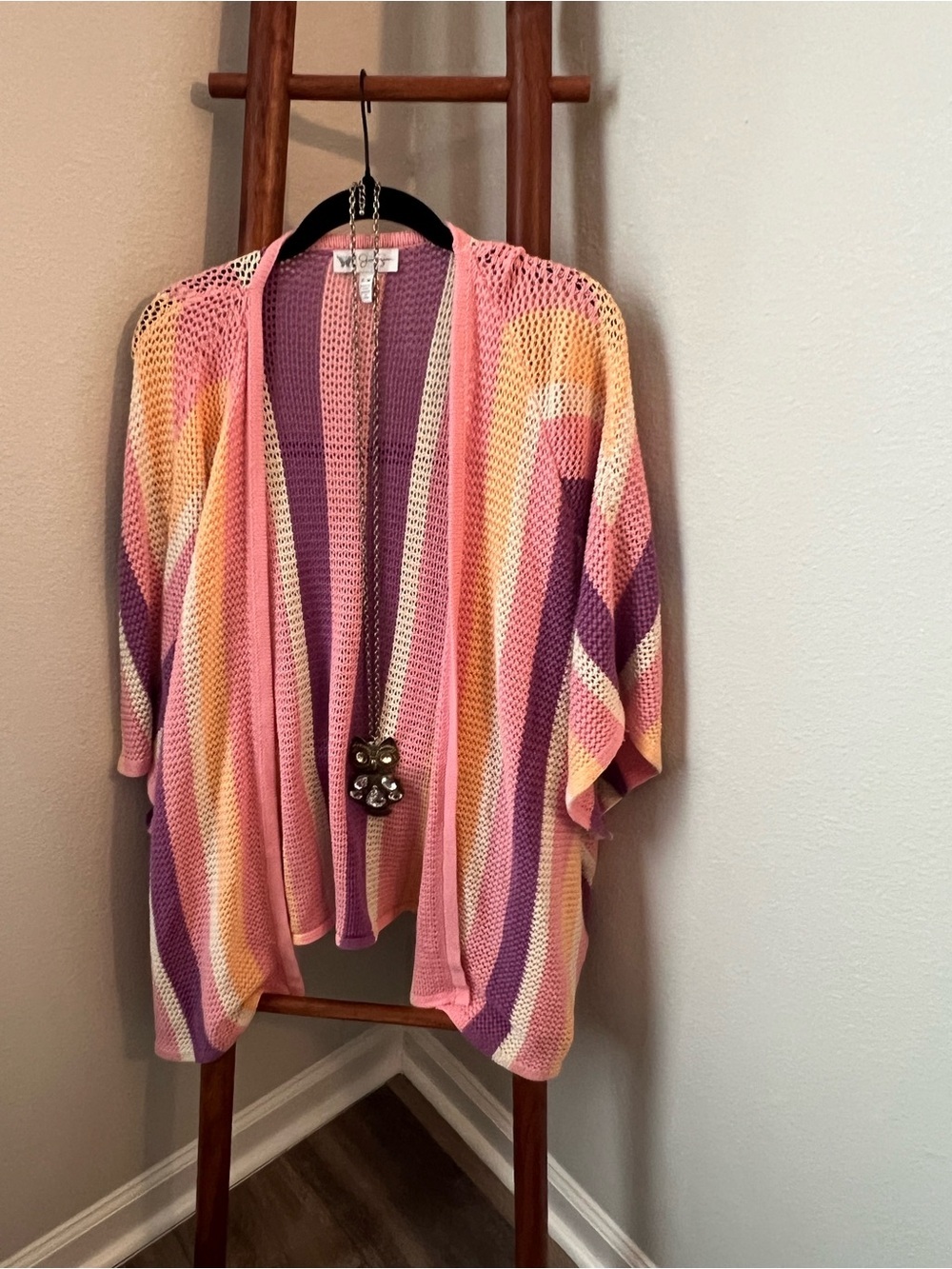 Jessica Simpson Open-Front Multi-Stripe Knit Cardigan - Pink, Purple & Yellow